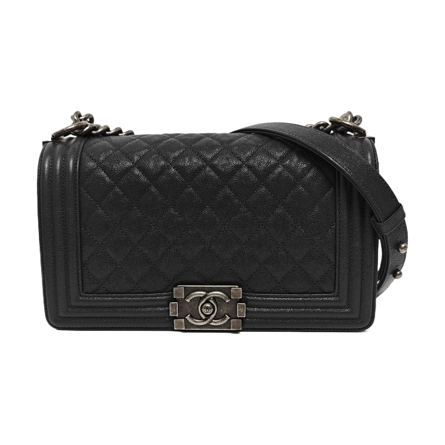 BOY CHANEL Medium Quilted Grained Calfskin Gray