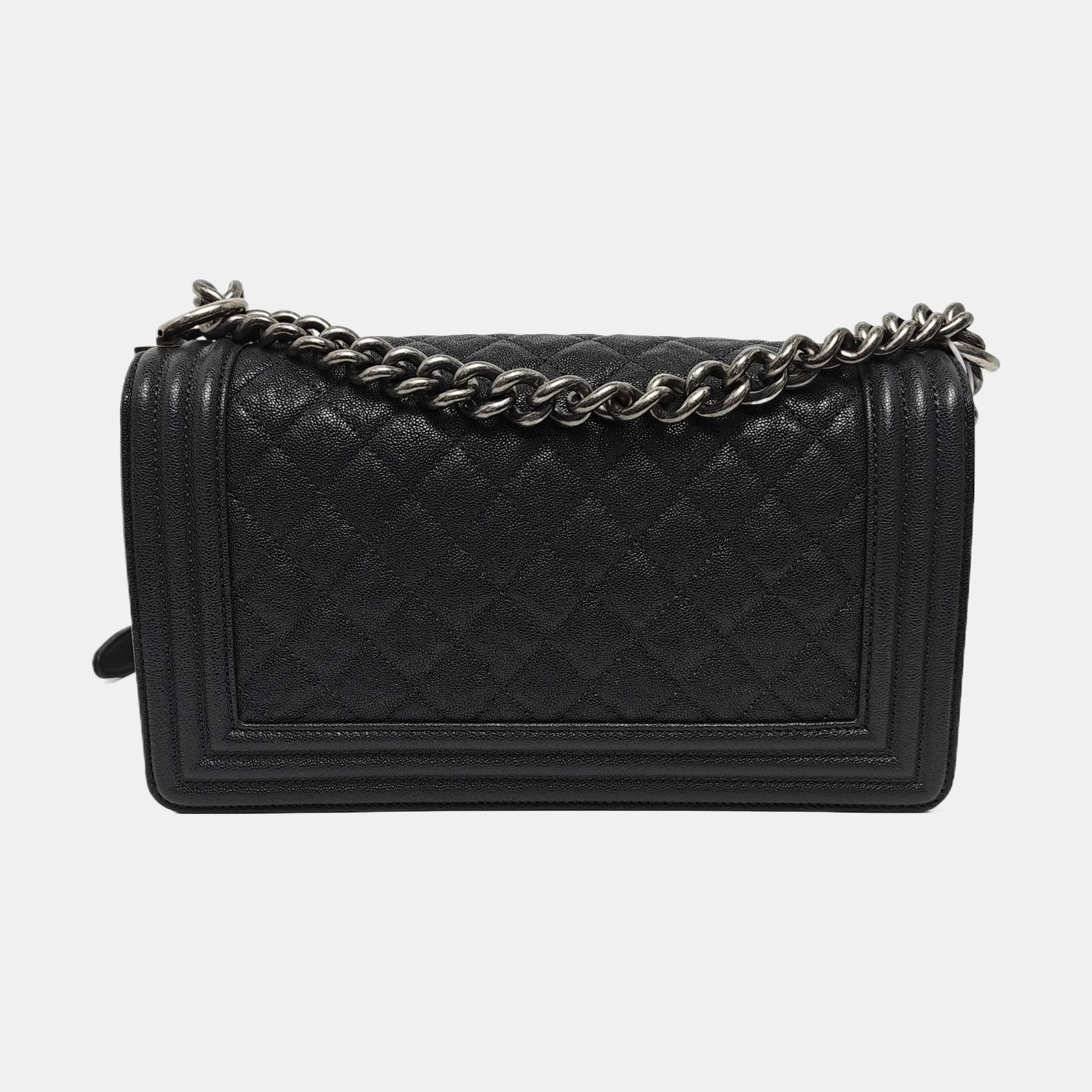 BOY CHANEL Medium Quilted Grained Calfskin Gray