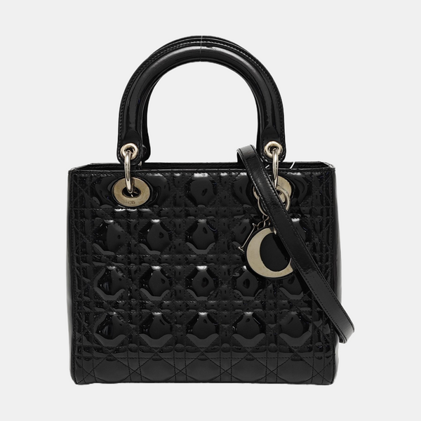 Lady Dior Medium Cannage Patent Leather Black