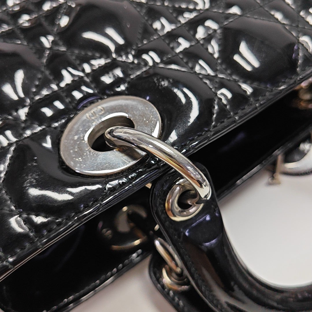 Lady Dior Medium Cannage Patent Leather Black