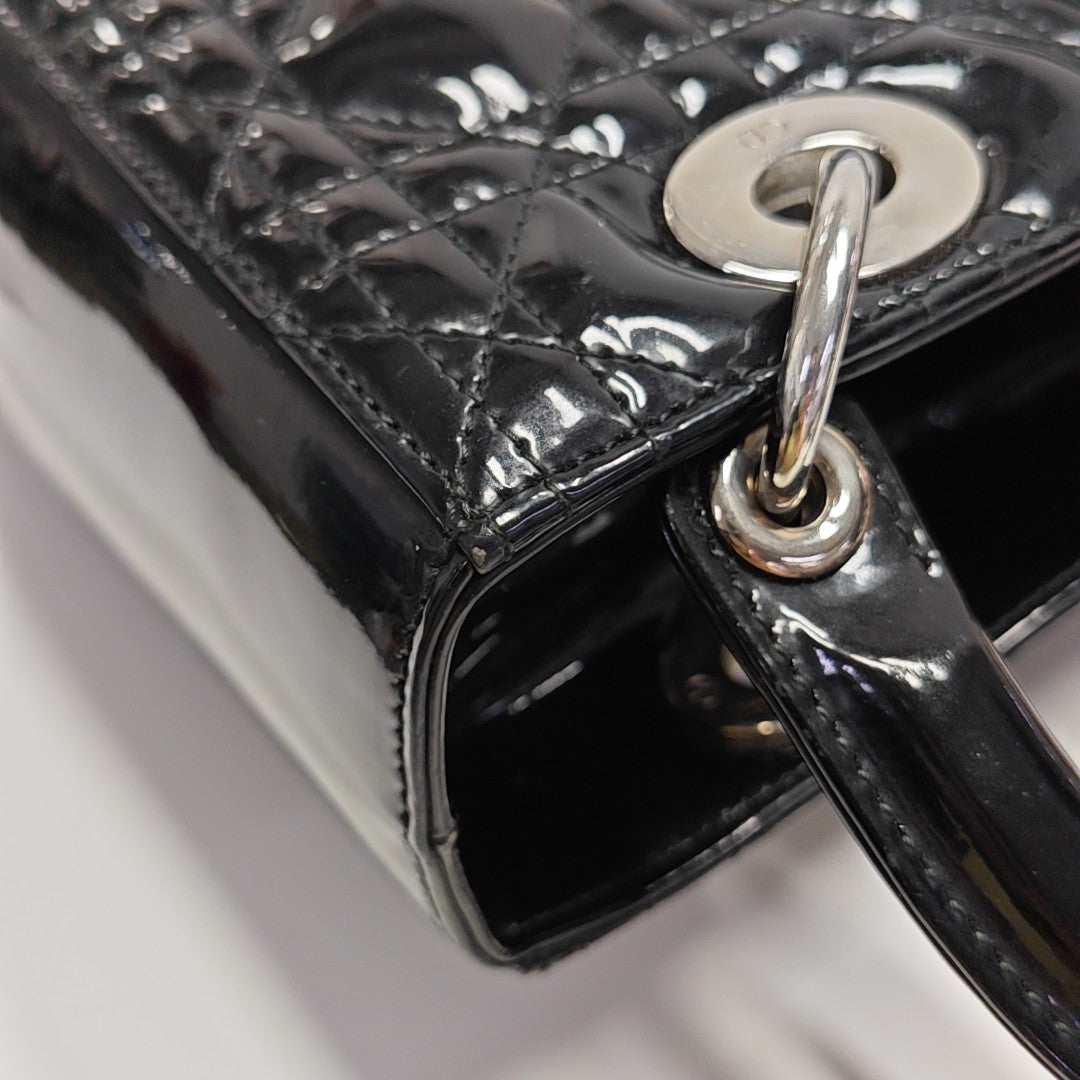 Lady Dior Medium Cannage Patent Leather Black