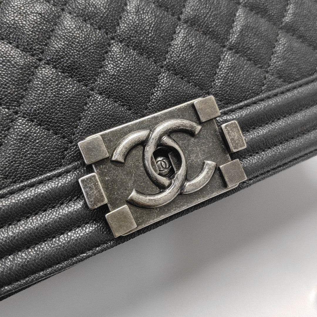 BOY CHANEL Medium Quilted Grained Calfskin Gray