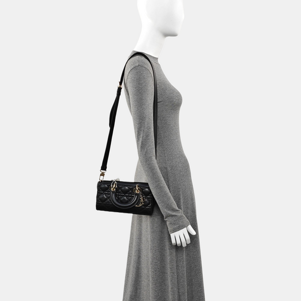 Lady D-Joy Small Quilted Lambskin Black