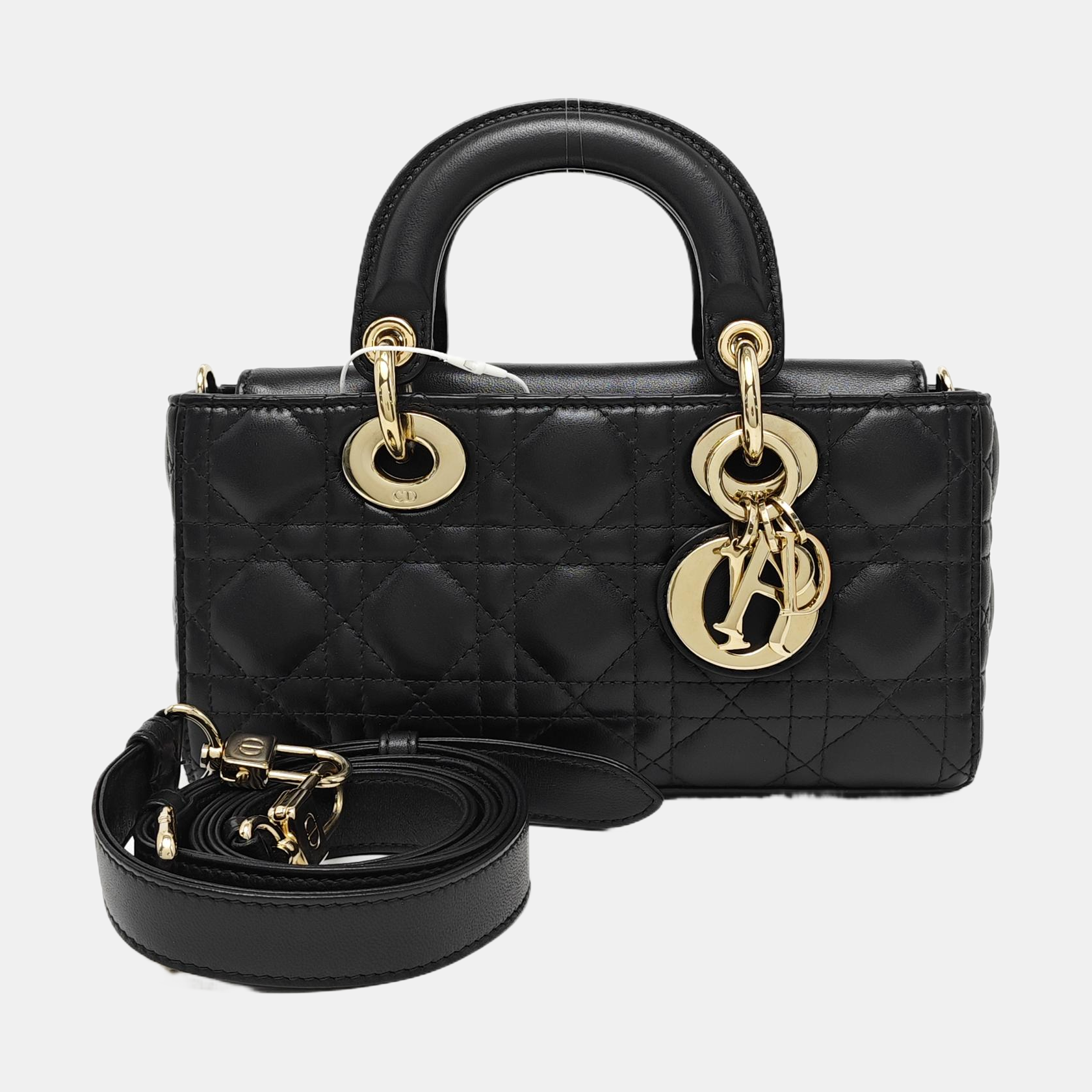 Lady D-Joy Small Quilted Lambskin Black