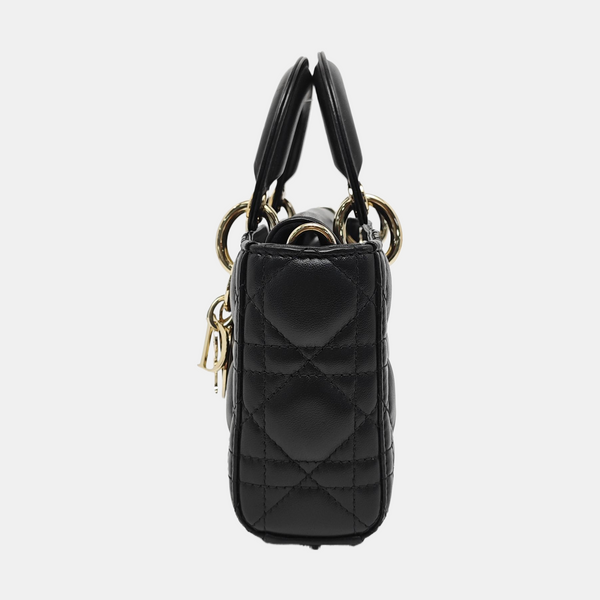 Lady D-Joy Small Quilted Lambskin Black