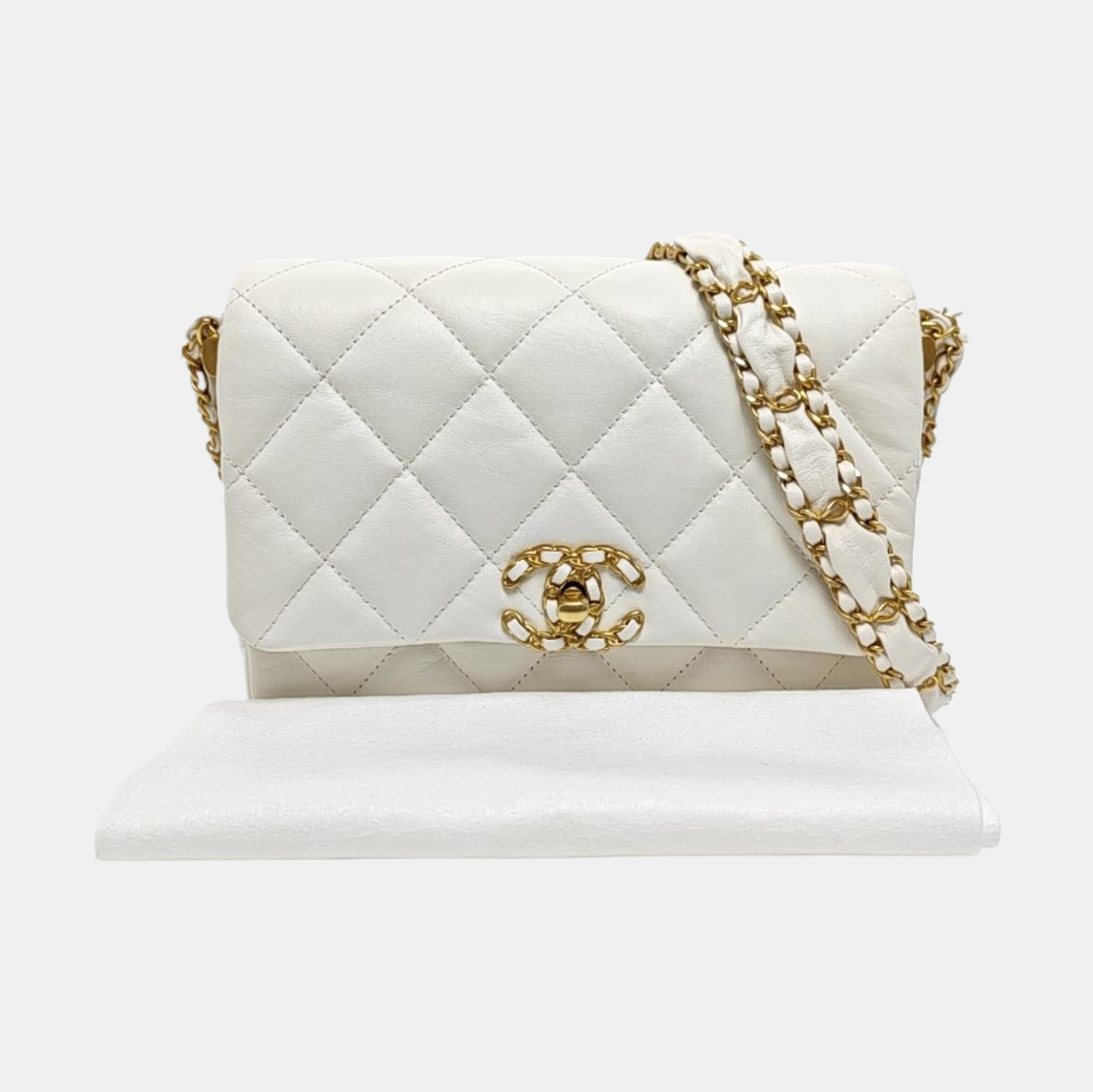 CHANEL 19 Small Quilted Calfskin White