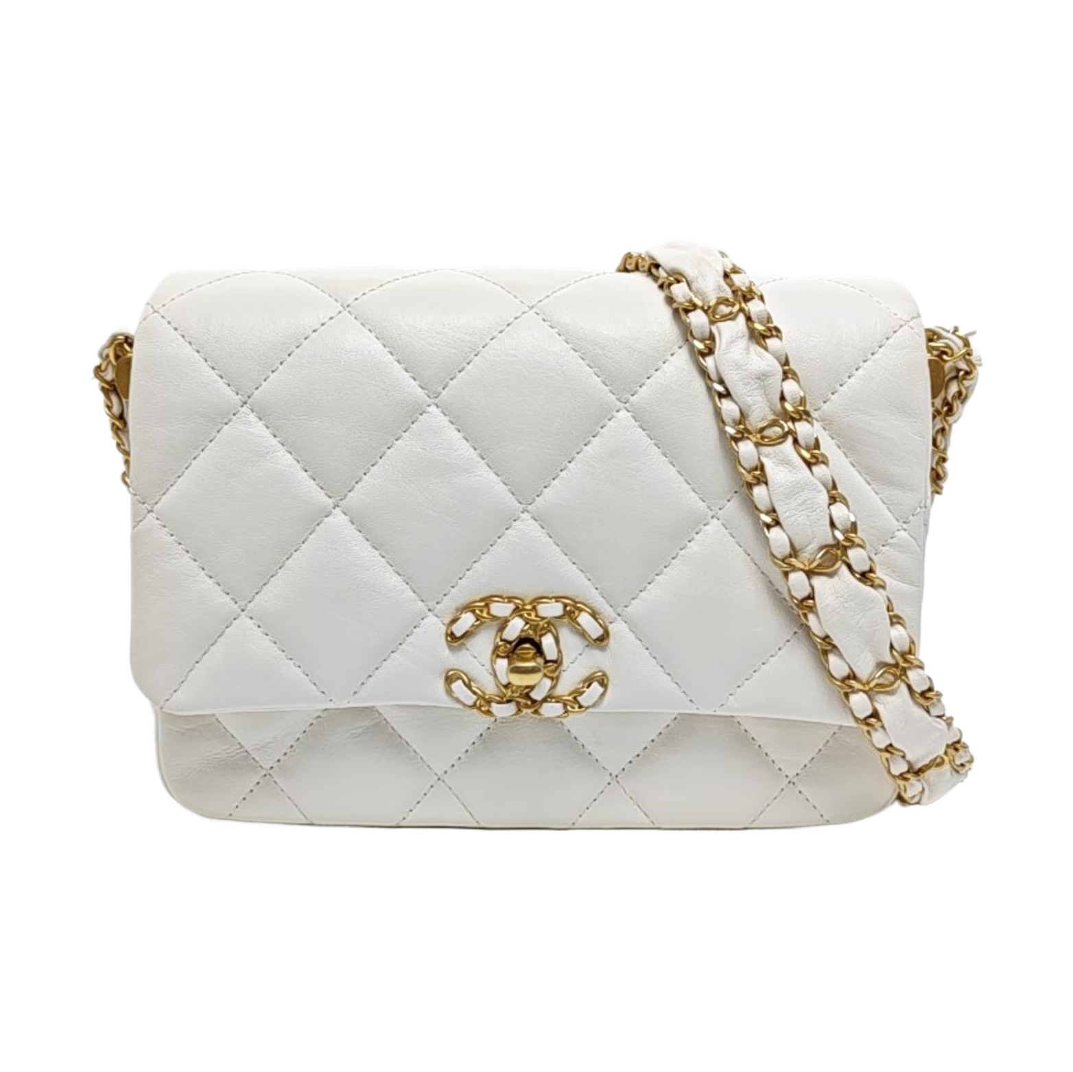 CHANEL 19 Small Quilted Calfskin White