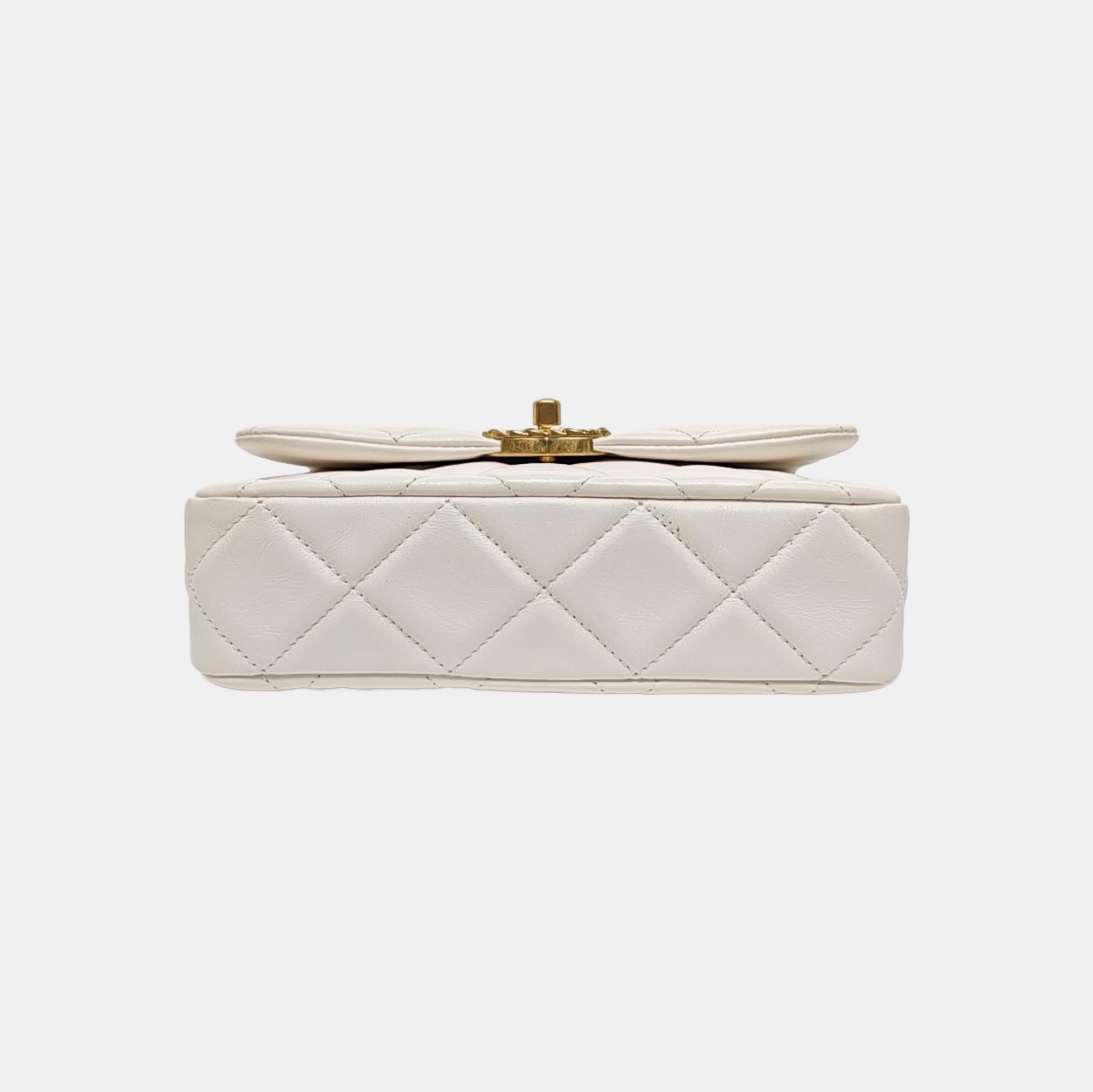 CHANEL 19 Small Quilted Calfskin White