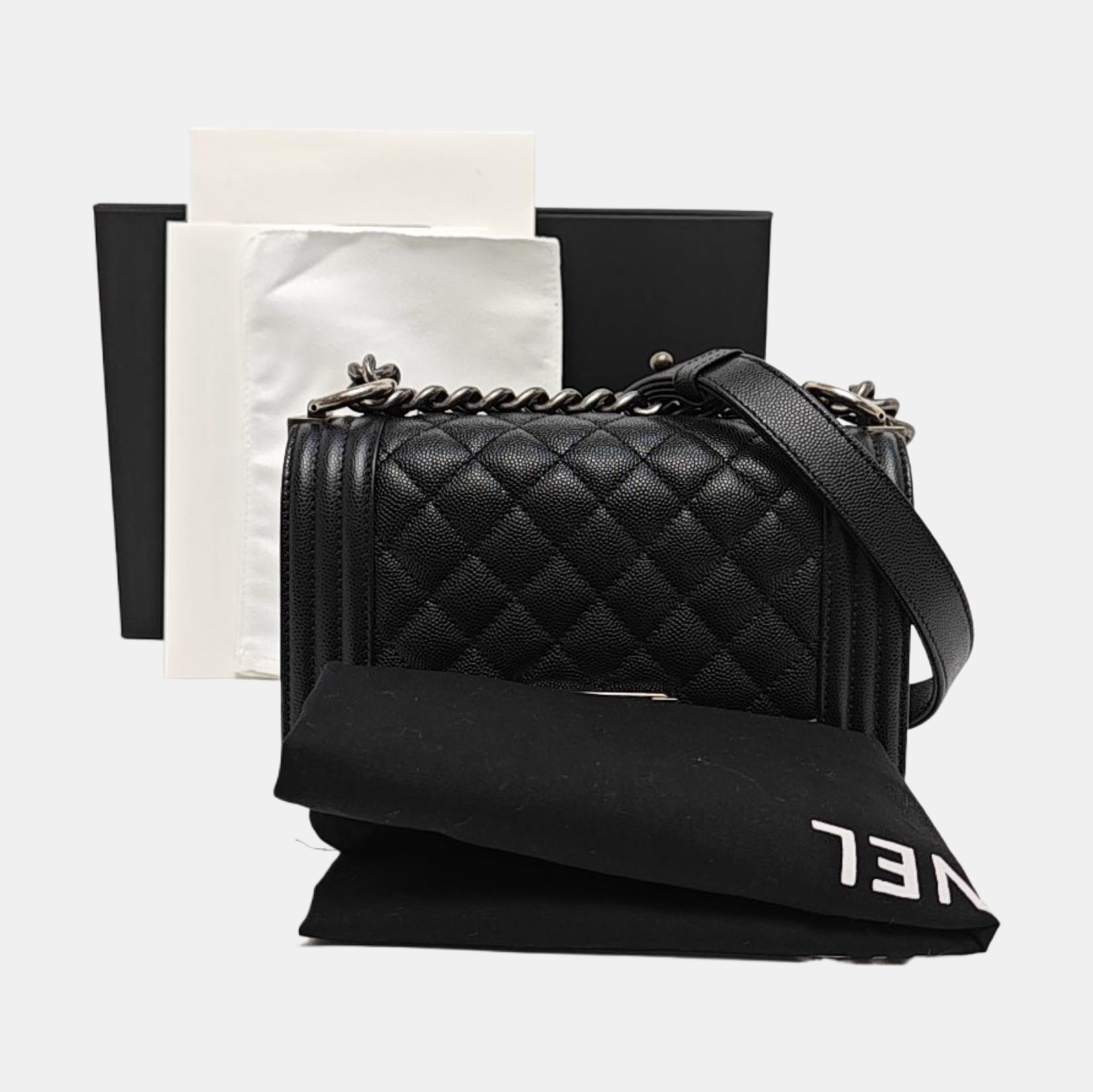 BOY CHANEL Small Quilted Grained Calfskin Black
