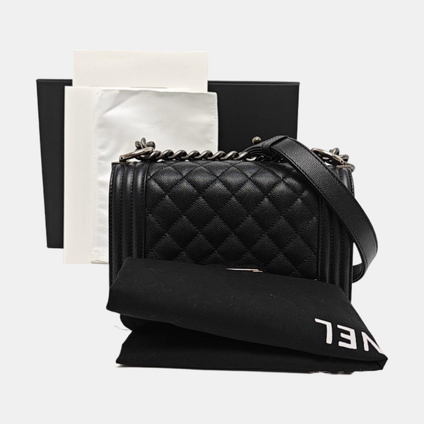 BOY CHANEL Small Quilted Grained Calfskin Black