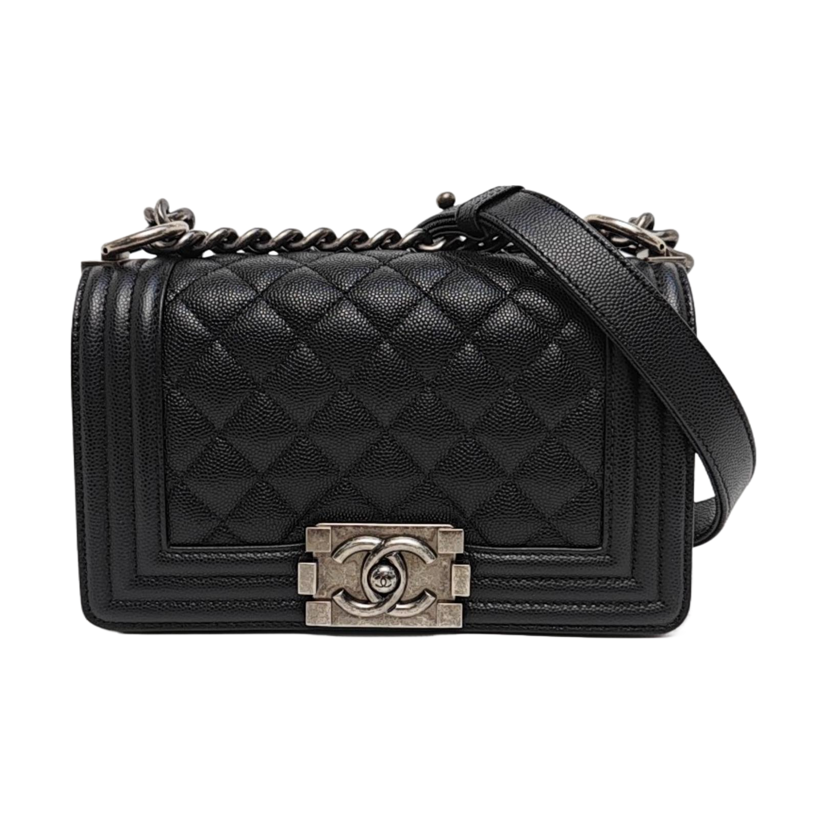 BOY CHANEL Small Quilted Grained Calfskin Black