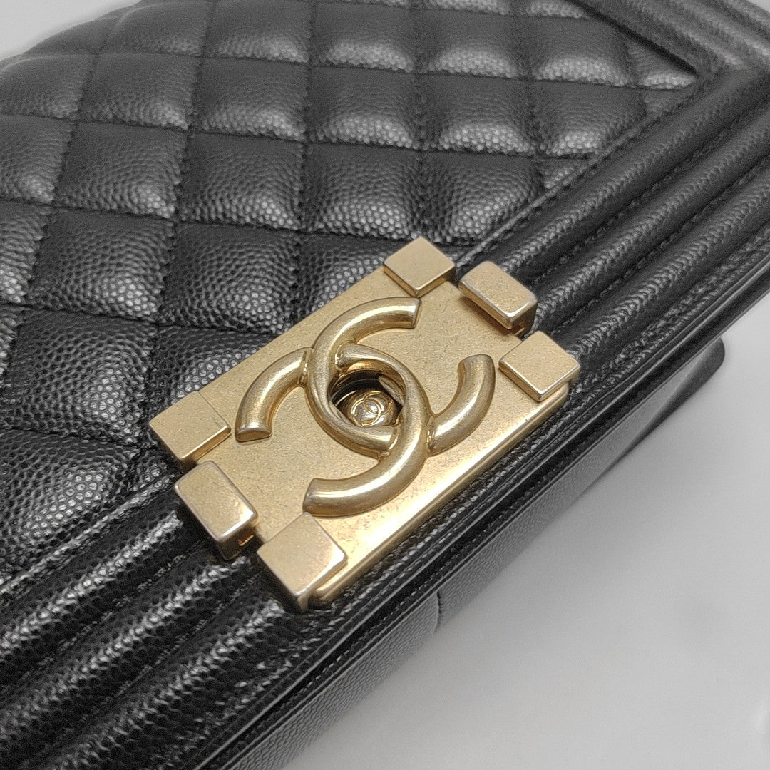 BOY CHANEL Medium Quilted Grained Calfskin Black