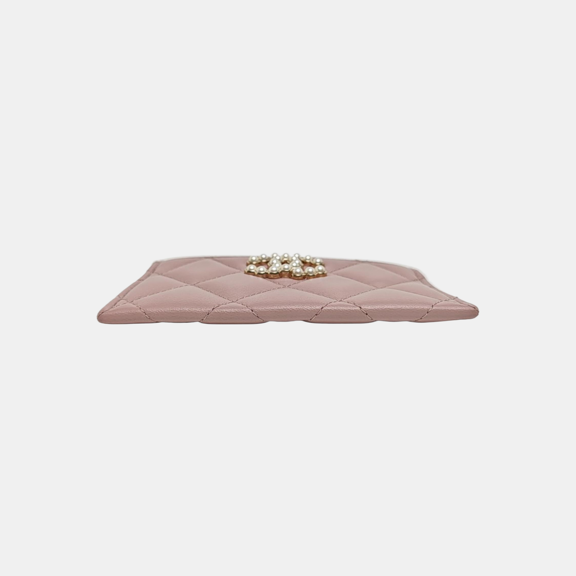 CHANEL 19 Small Quilted Lambskin Pink Card Holder