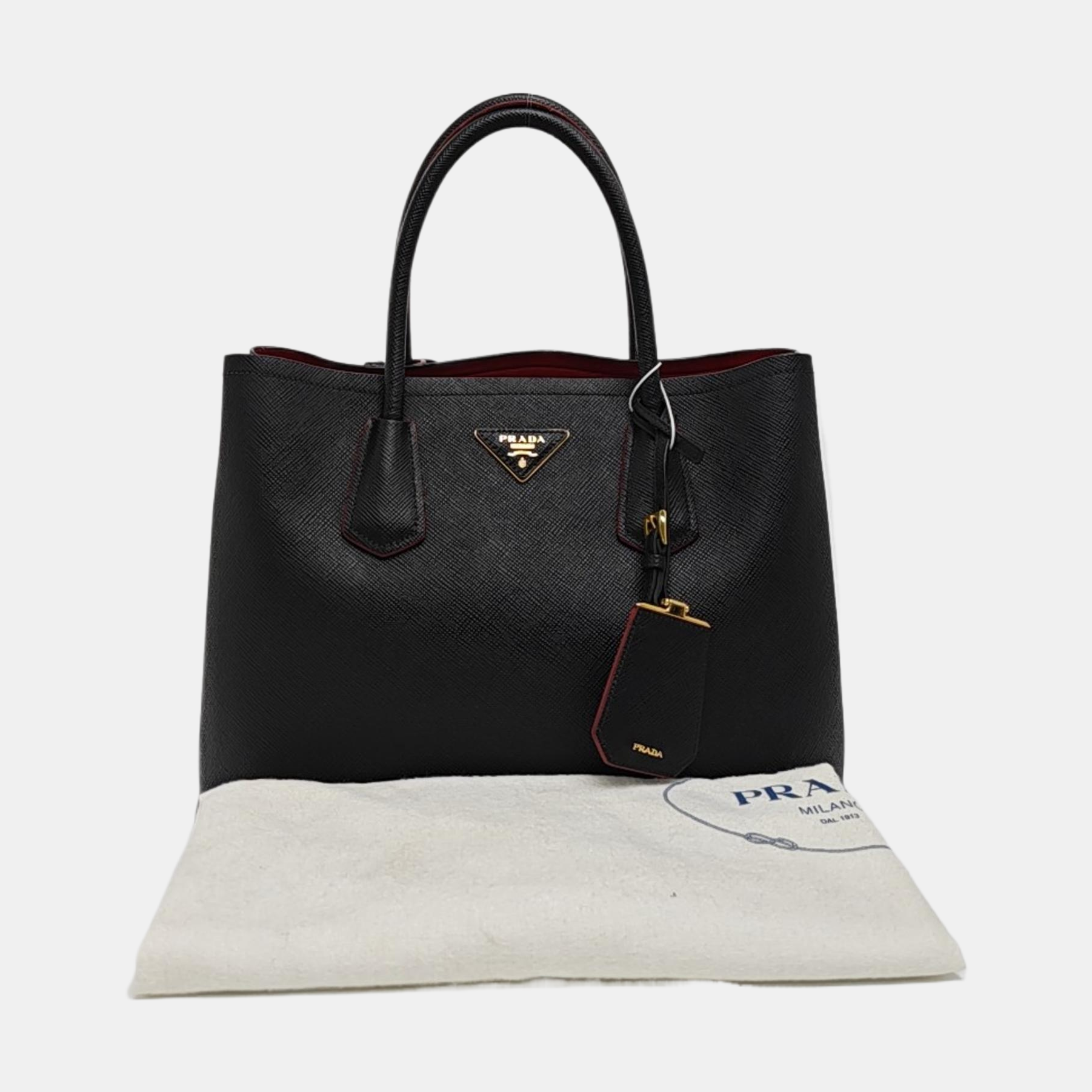 Double Medium Saffiano Calfskin Black