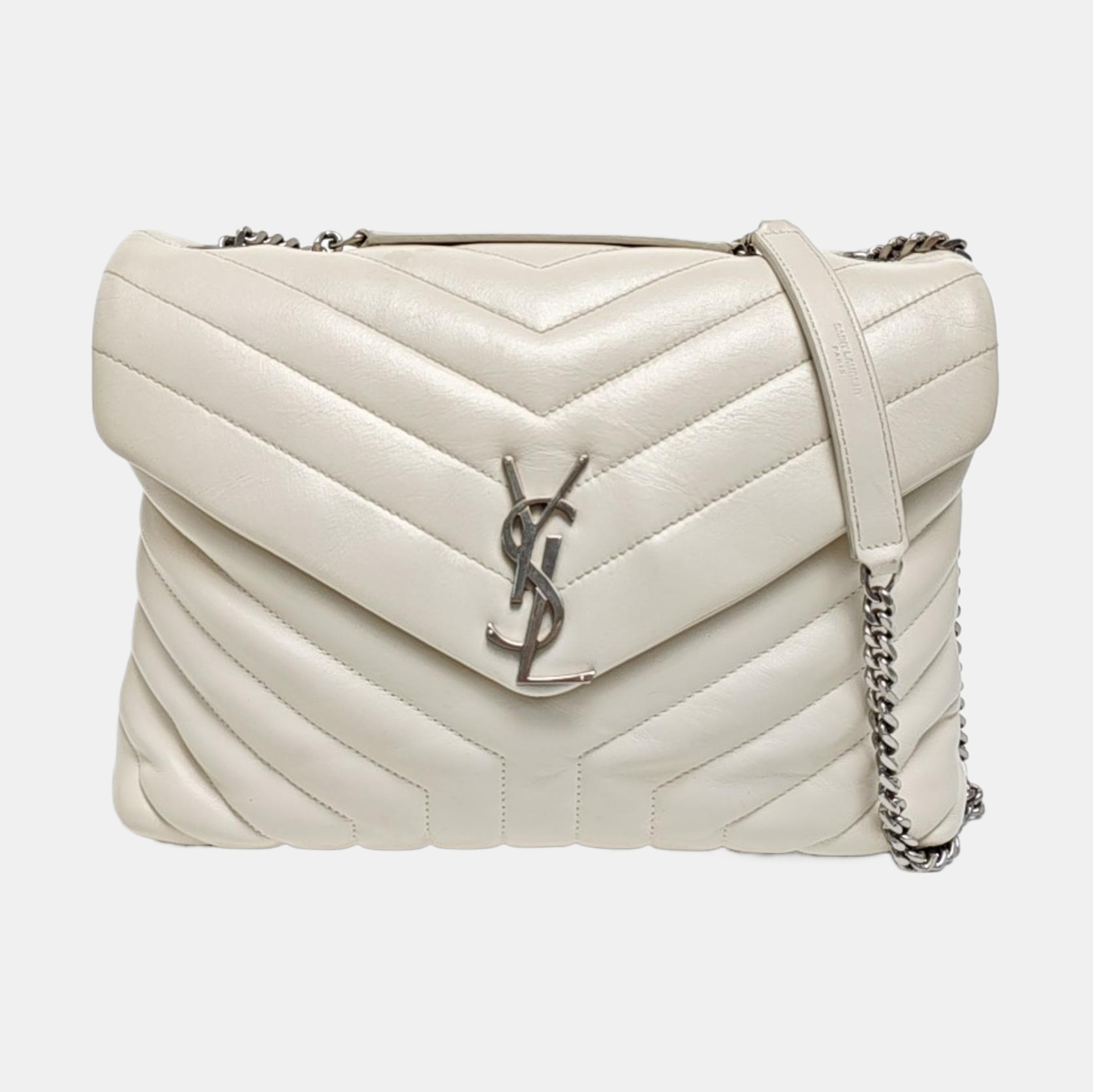 LOULOU Medium Chevron Calfskin White