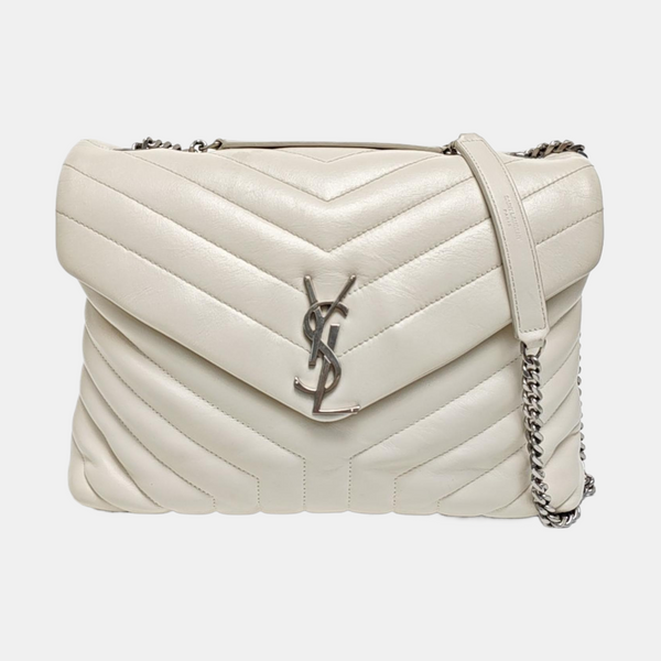 LOULOU Medium Chevron Calfskin White