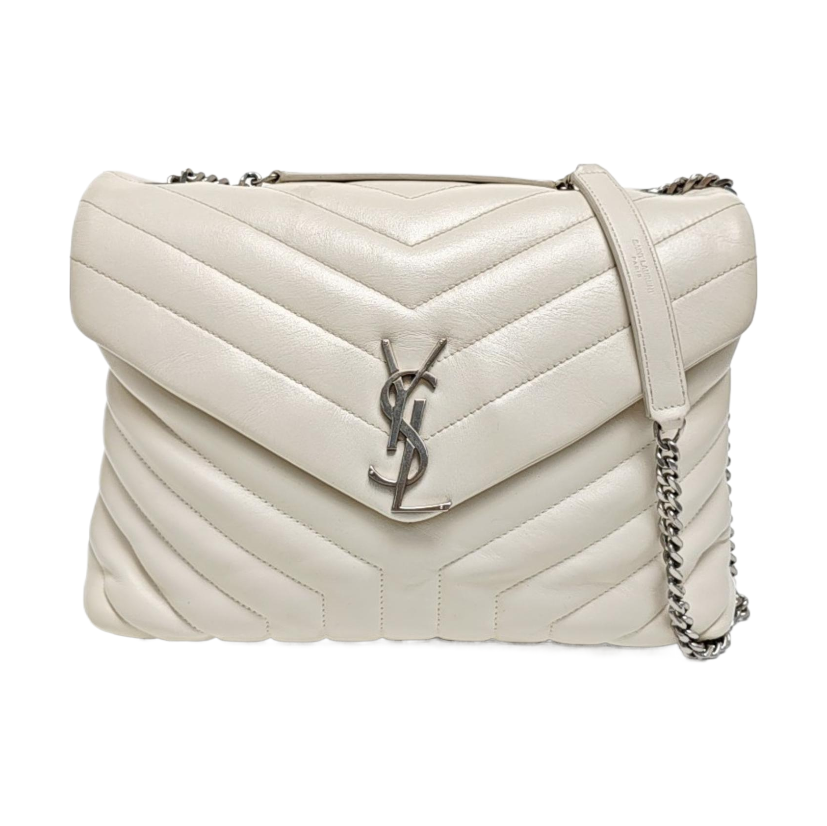 LOULOU Medium Chevron Calfskin White