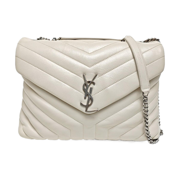 LOULOU Medium Chevron Calfskin White