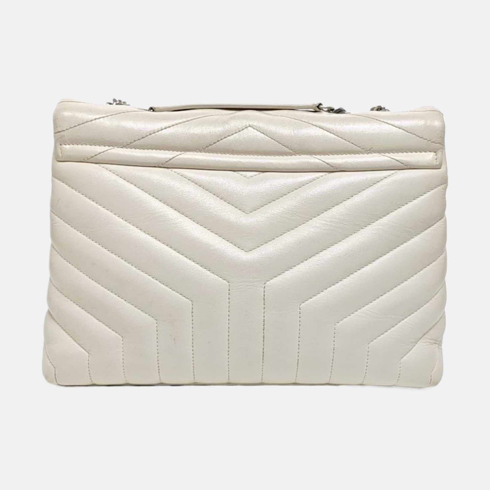 LOULOU Medium Chevron Calfskin White
