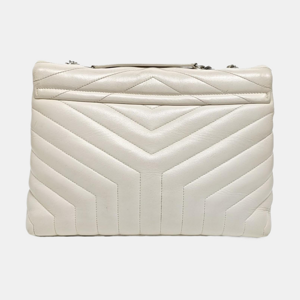 LOULOU Medium Chevron Calfskin White
