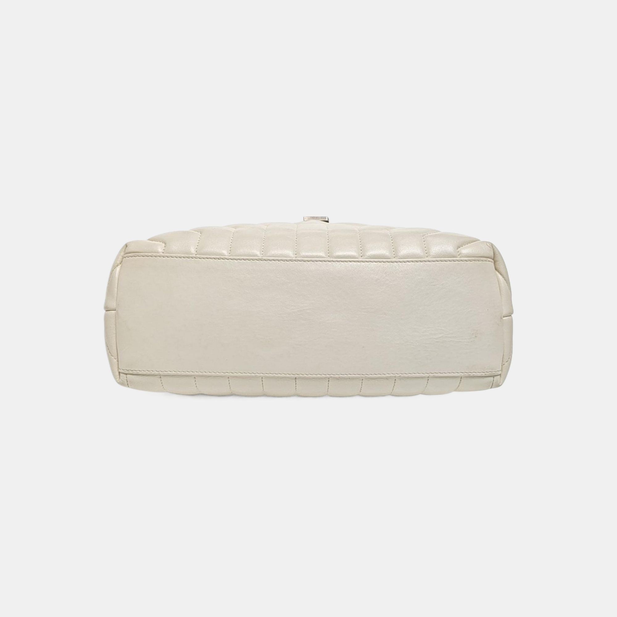 LOULOU Medium Chevron Calfskin White