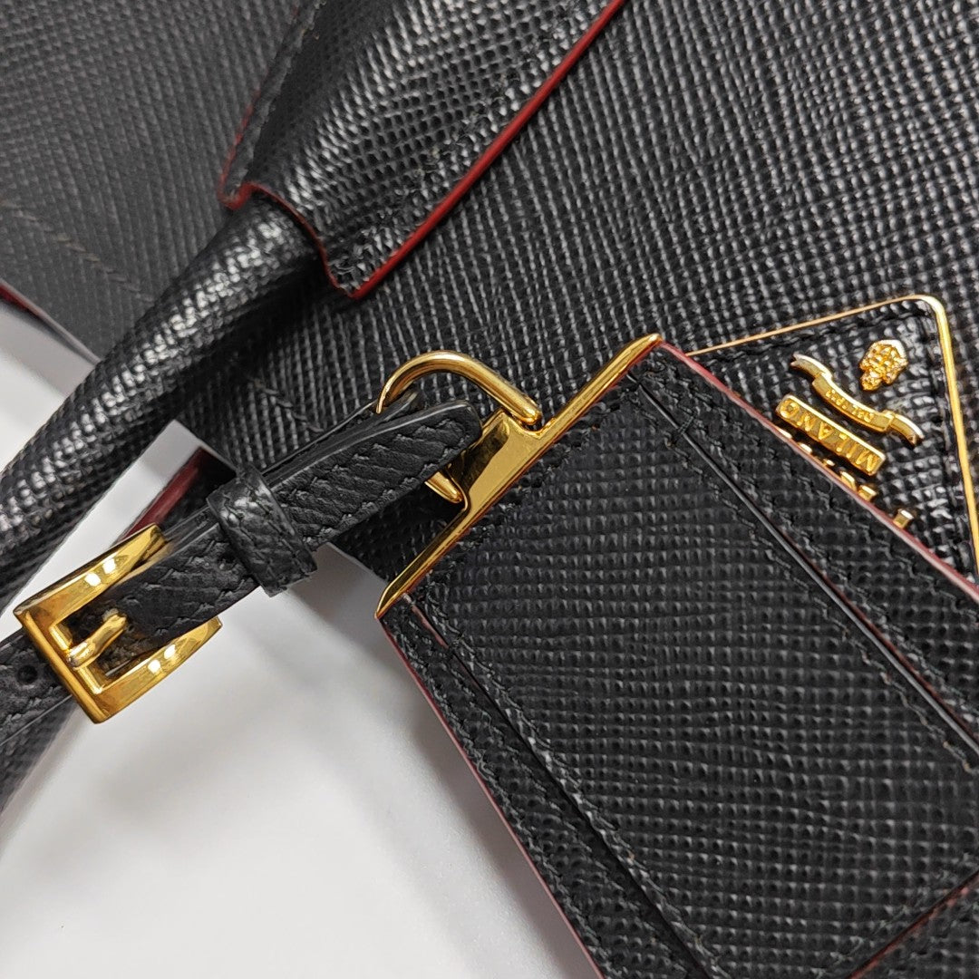 Double Medium Saffiano Calfskin Black