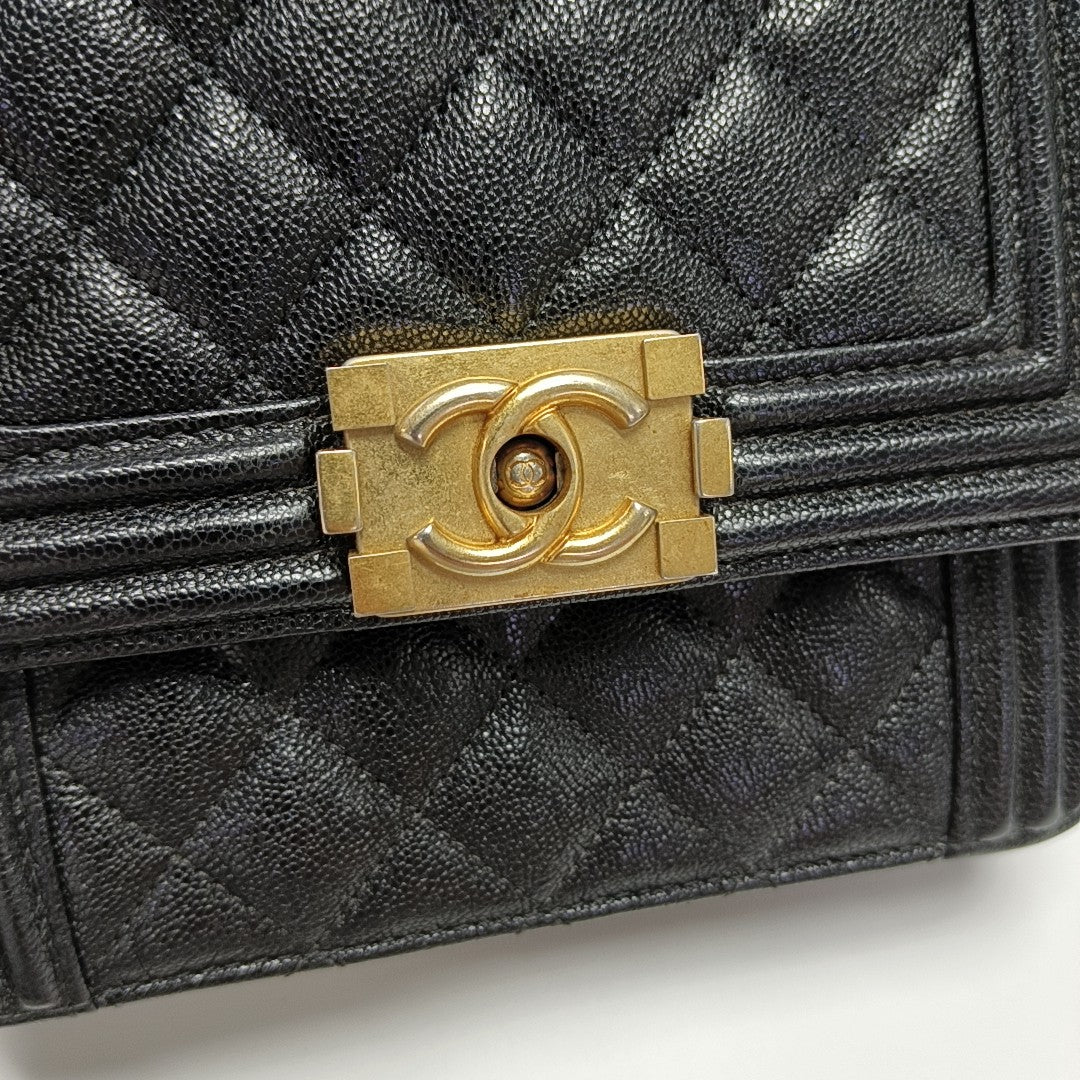 BOY CHANEL Mini Quilted Grained Calfskin Black