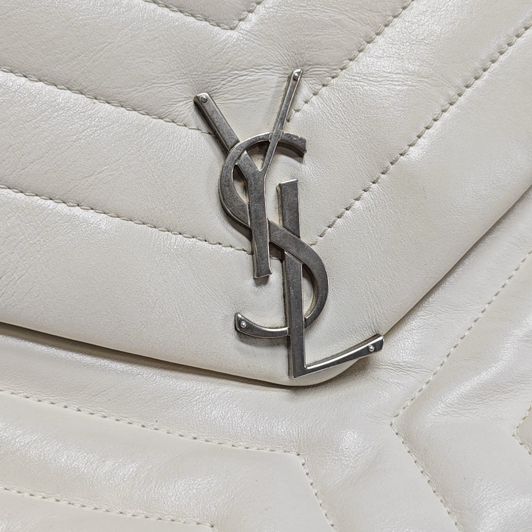 LOULOU Medium Chevron Calfskin White