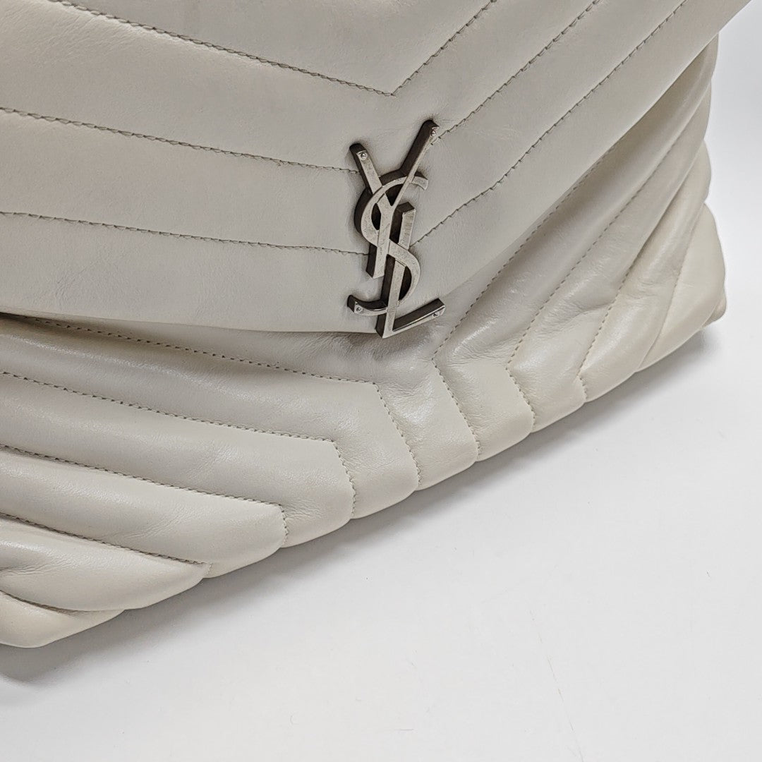 LOULOU Medium Chevron Calfskin White