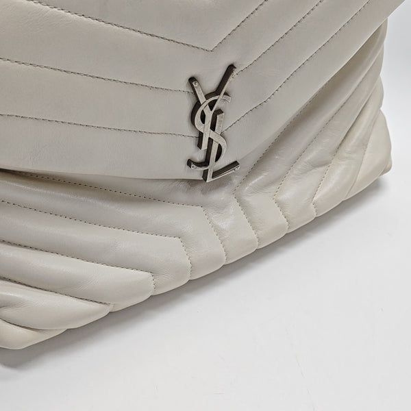 LOULOU Medium Chevron Calfskin White