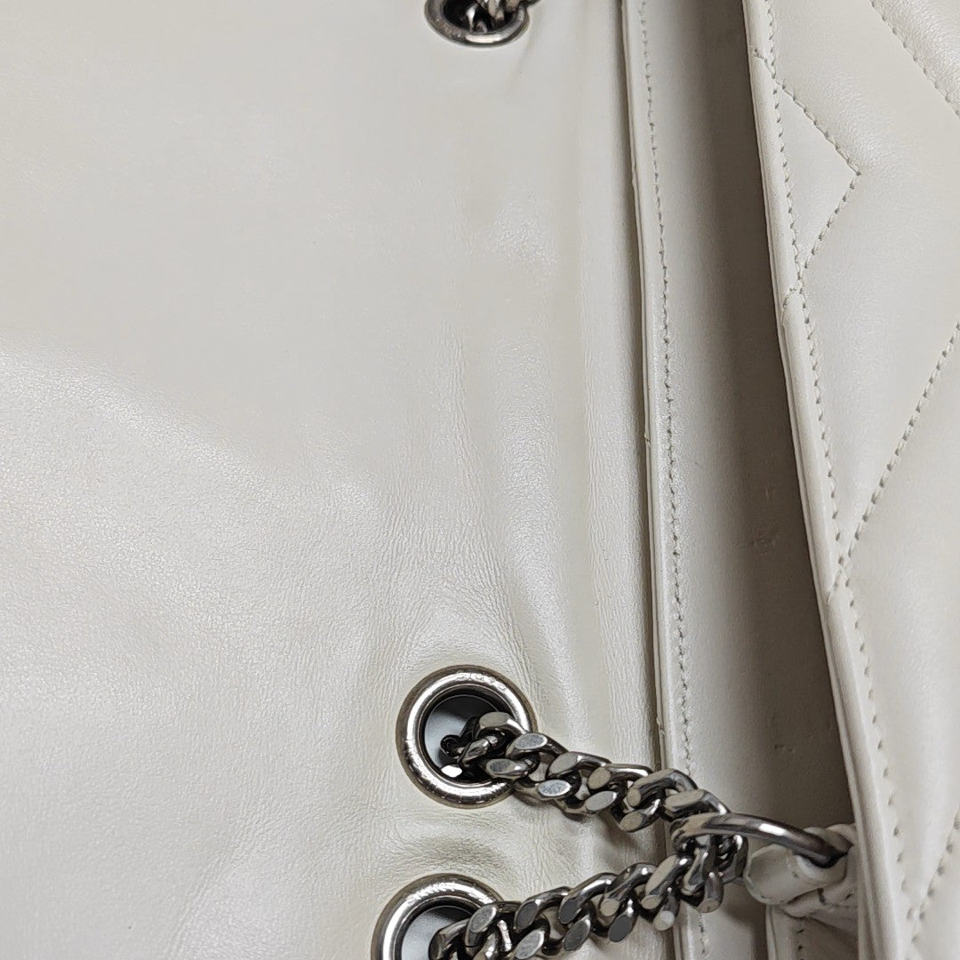 LOULOU Medium Chevron Calfskin White