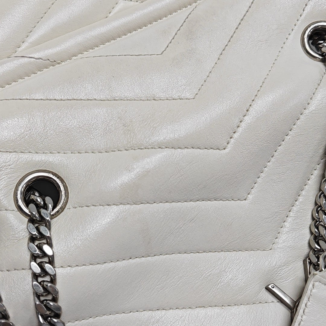 LOULOU Medium Chevron Calfskin White