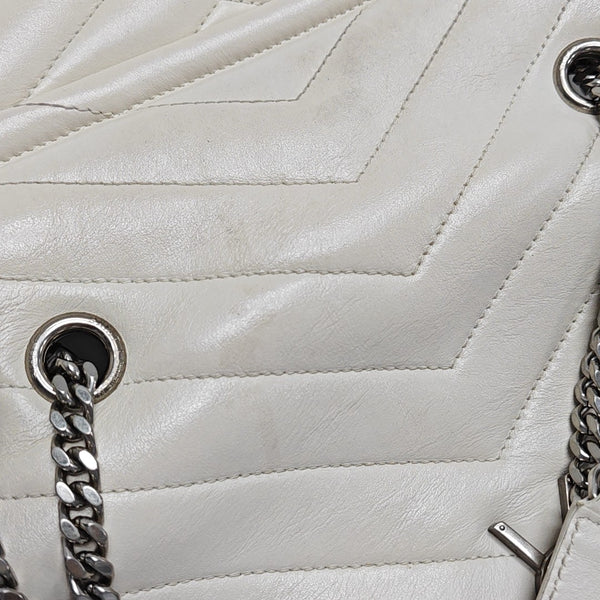 LOULOU Medium Chevron Calfskin White
