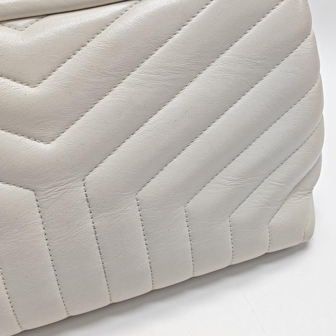 LOULOU Medium Chevron Calfskin White