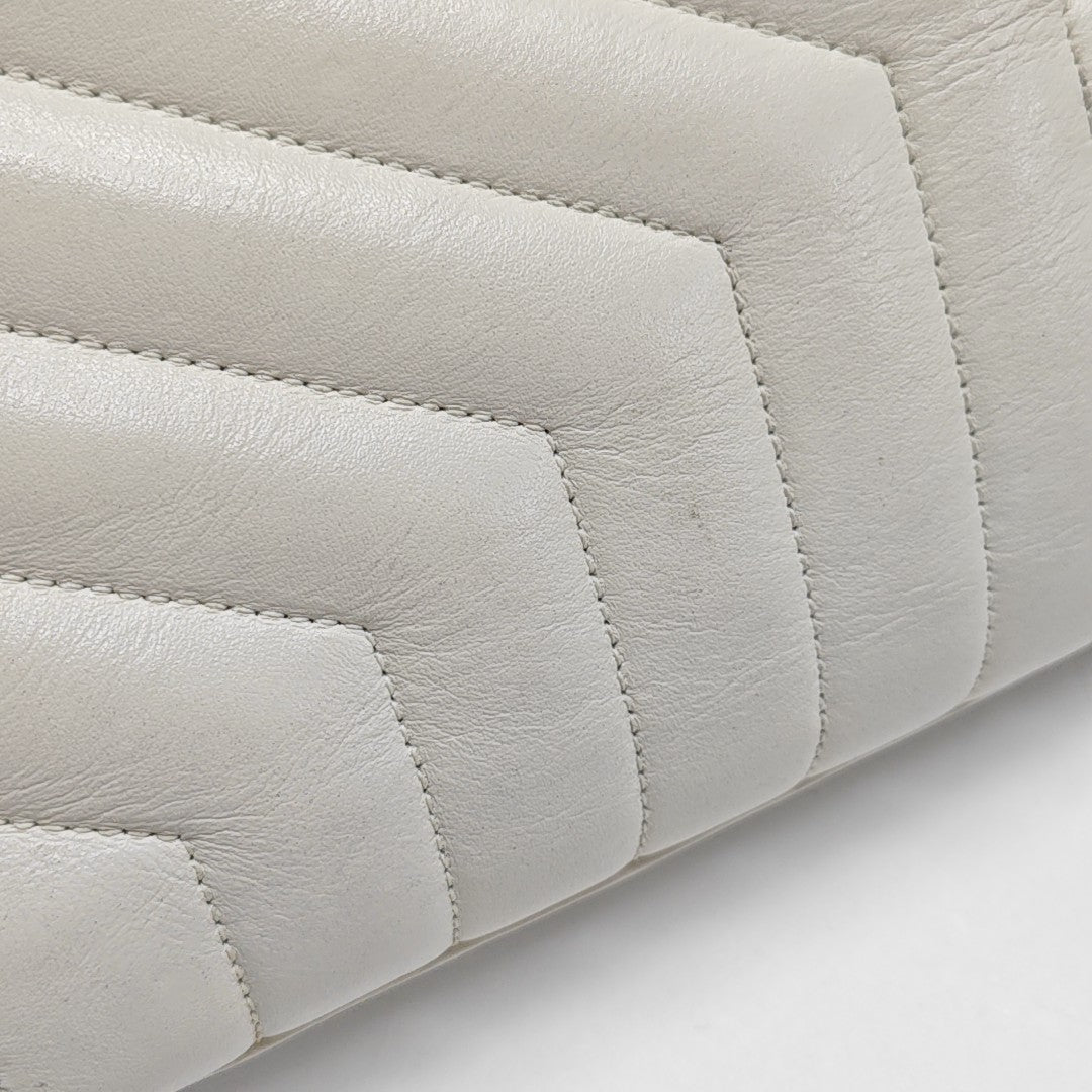 LOULOU Medium Chevron Calfskin White