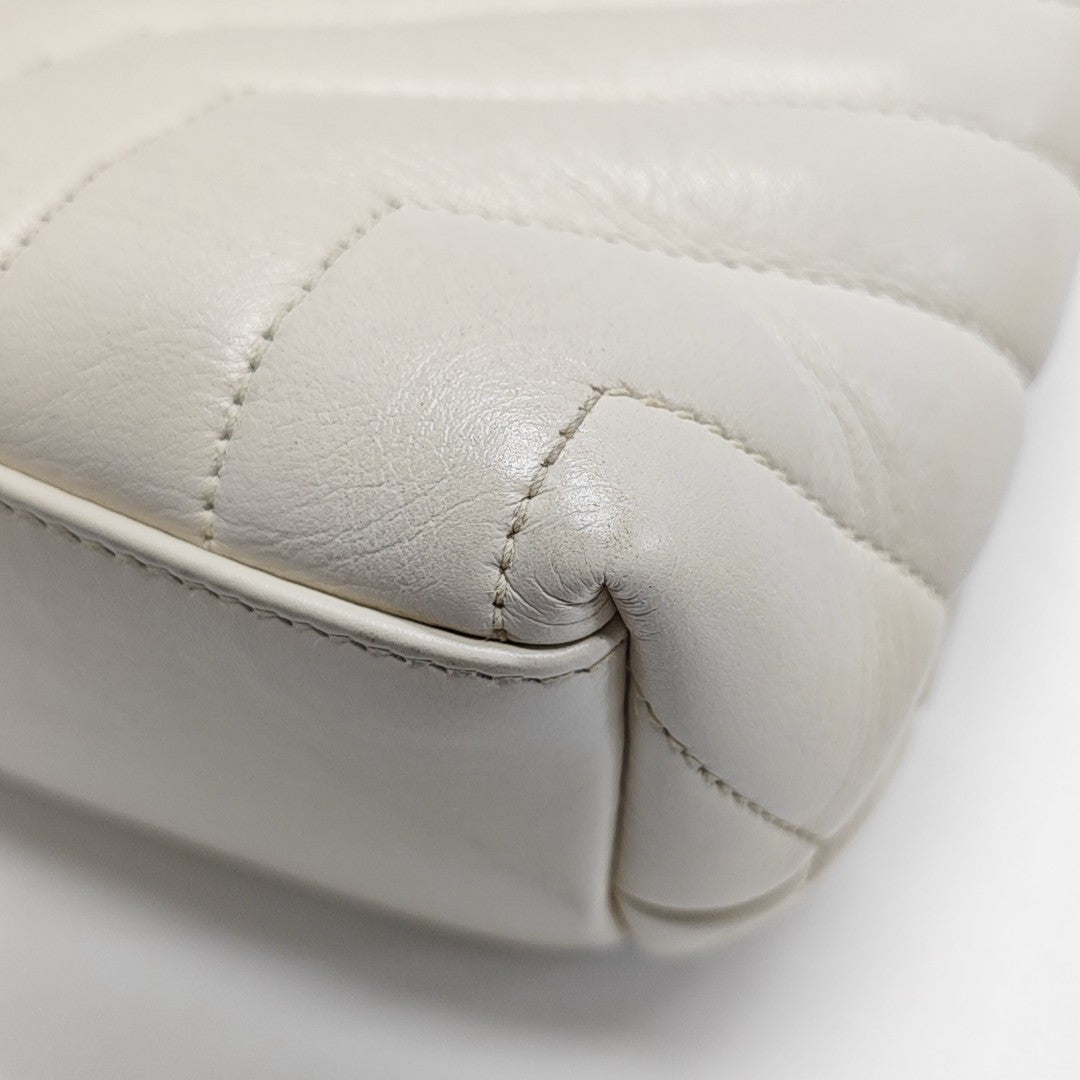 LOULOU Medium Chevron Calfskin White