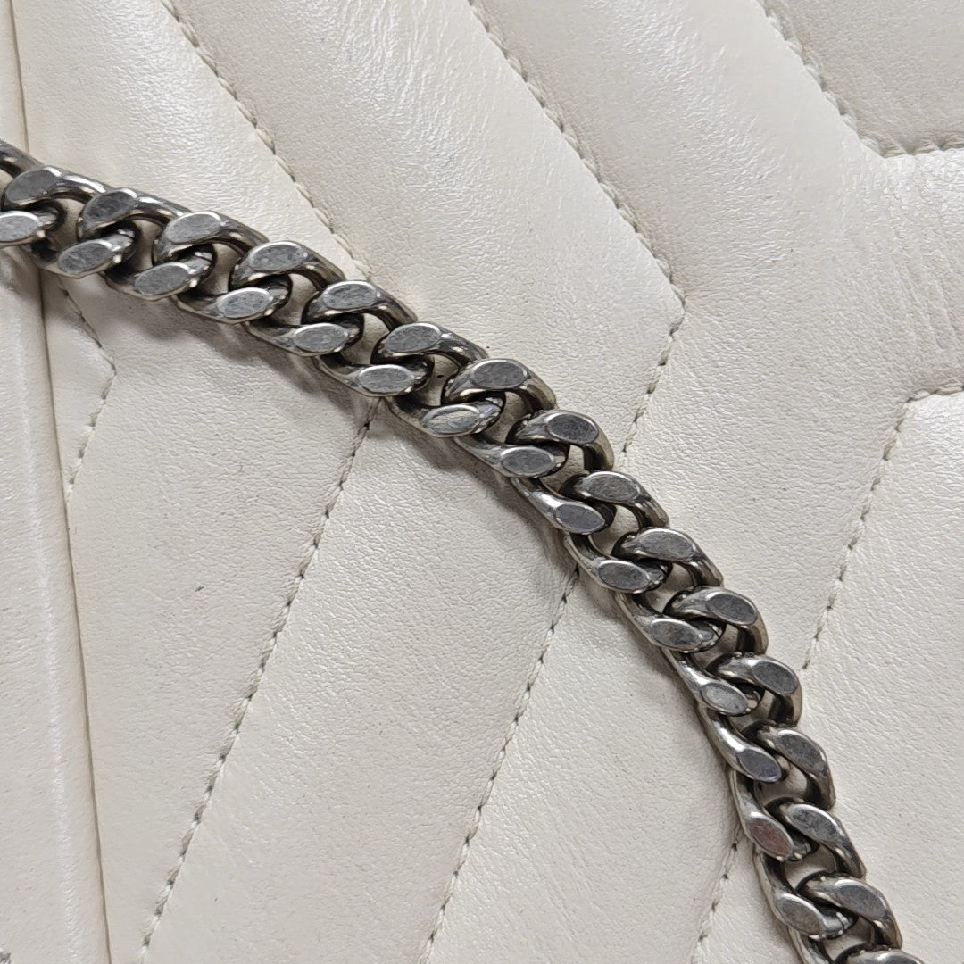 LOULOU Medium Chevron Calfskin White