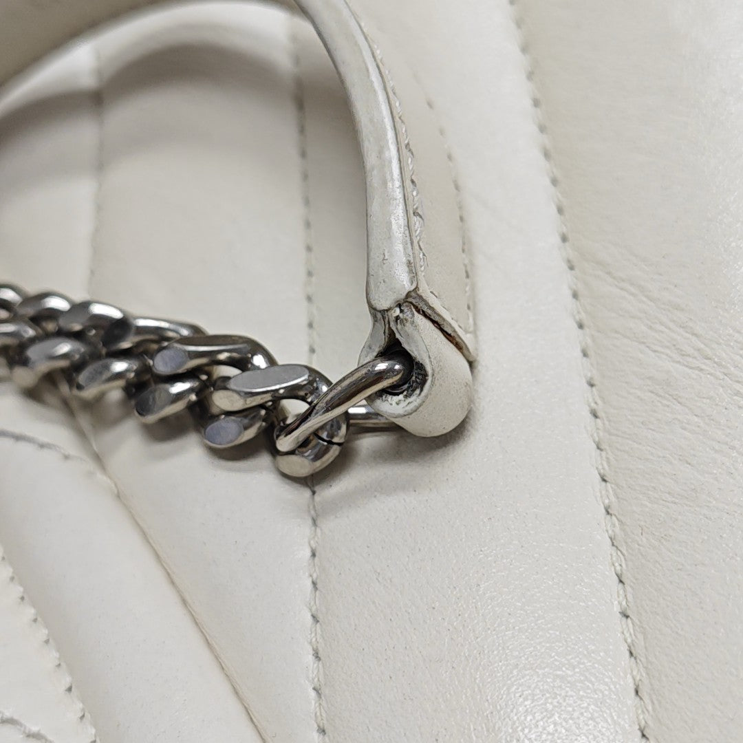 LOULOU Medium Chevron Calfskin White