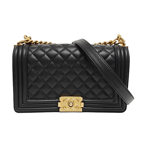BOY CHANEL Medium Quilted Grained Calfskin Black