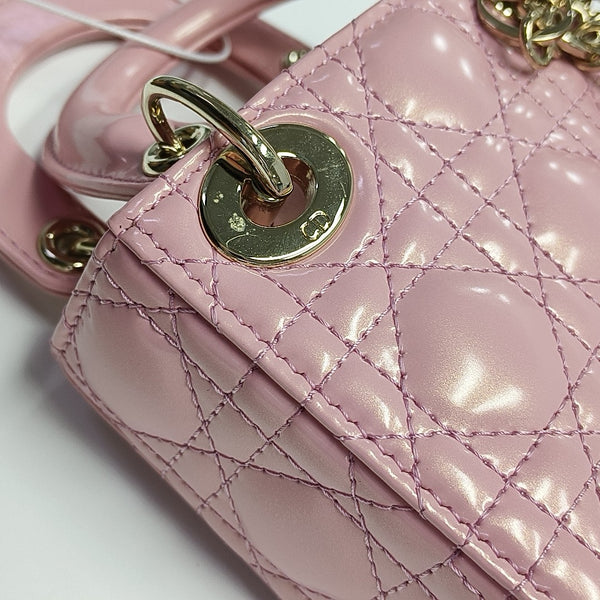 Lady Dior Mini Cannage Patent Leather Pink