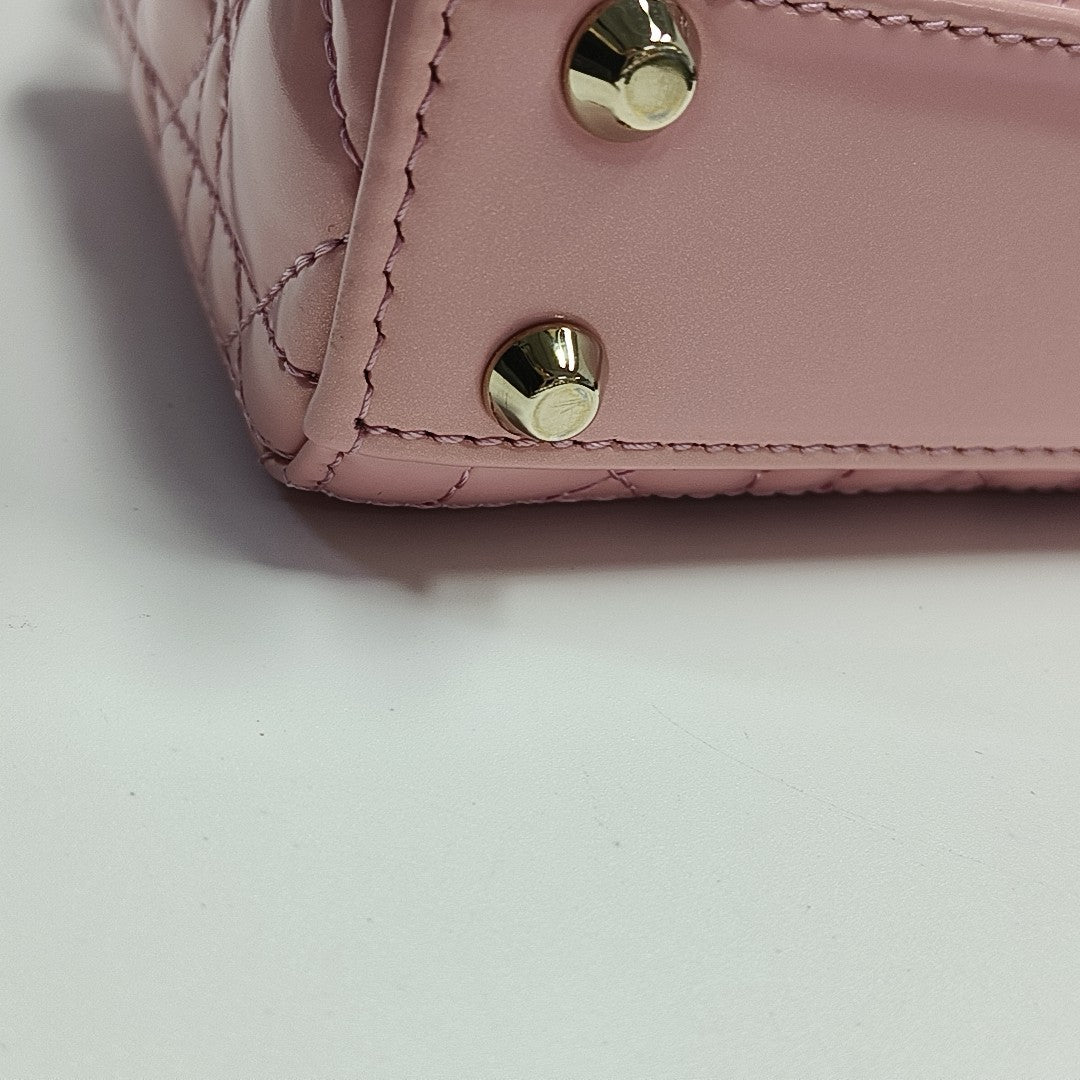 Lady Dior Mini Cannage Patent Leather Pink