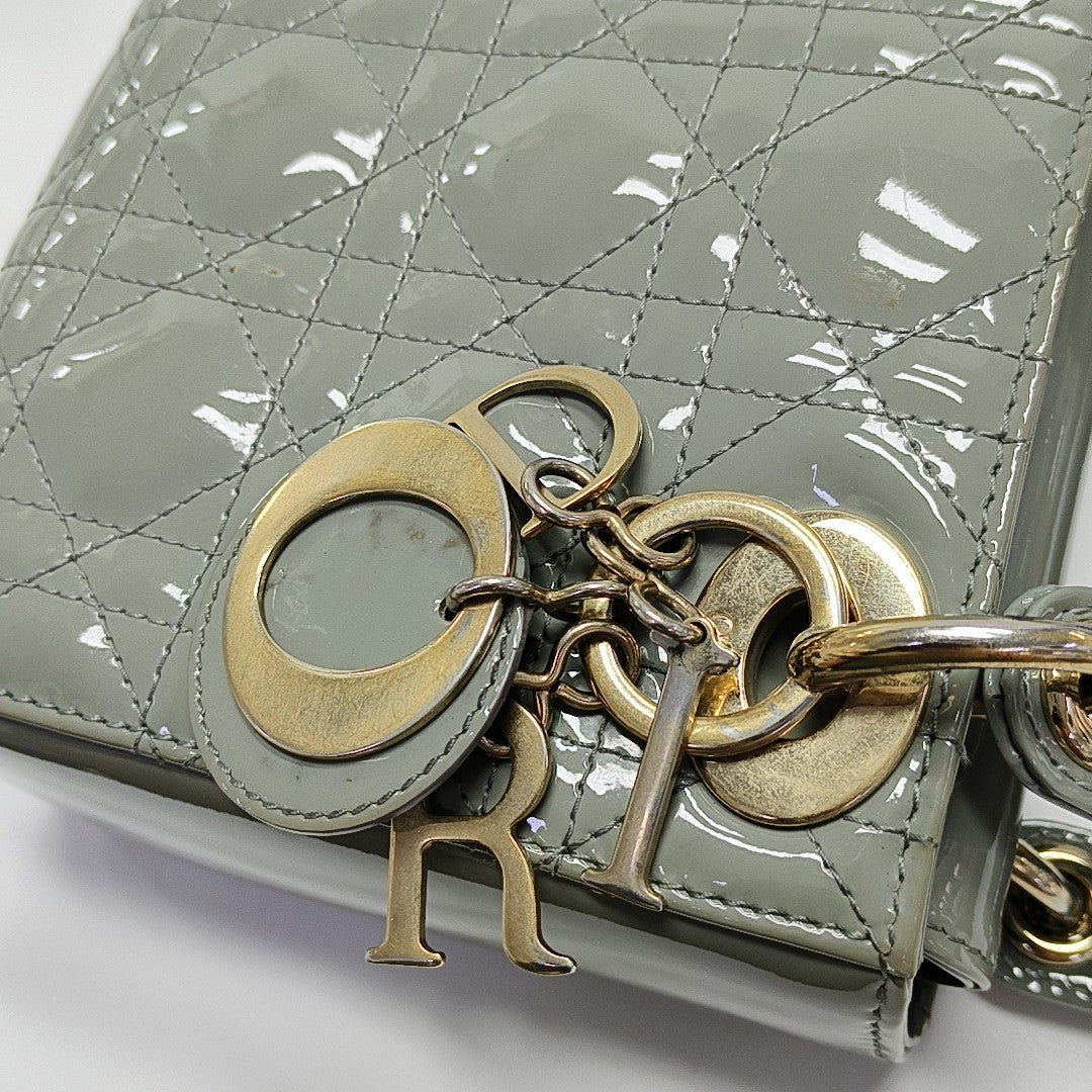 Lady Dior Mini Cannage Patent Leather Green
