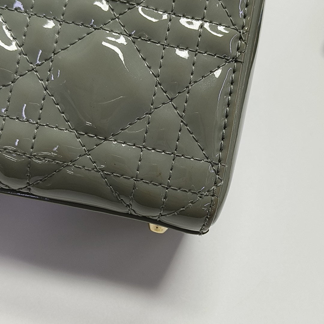 Lady Dior Mini Cannage Patent Leather Green