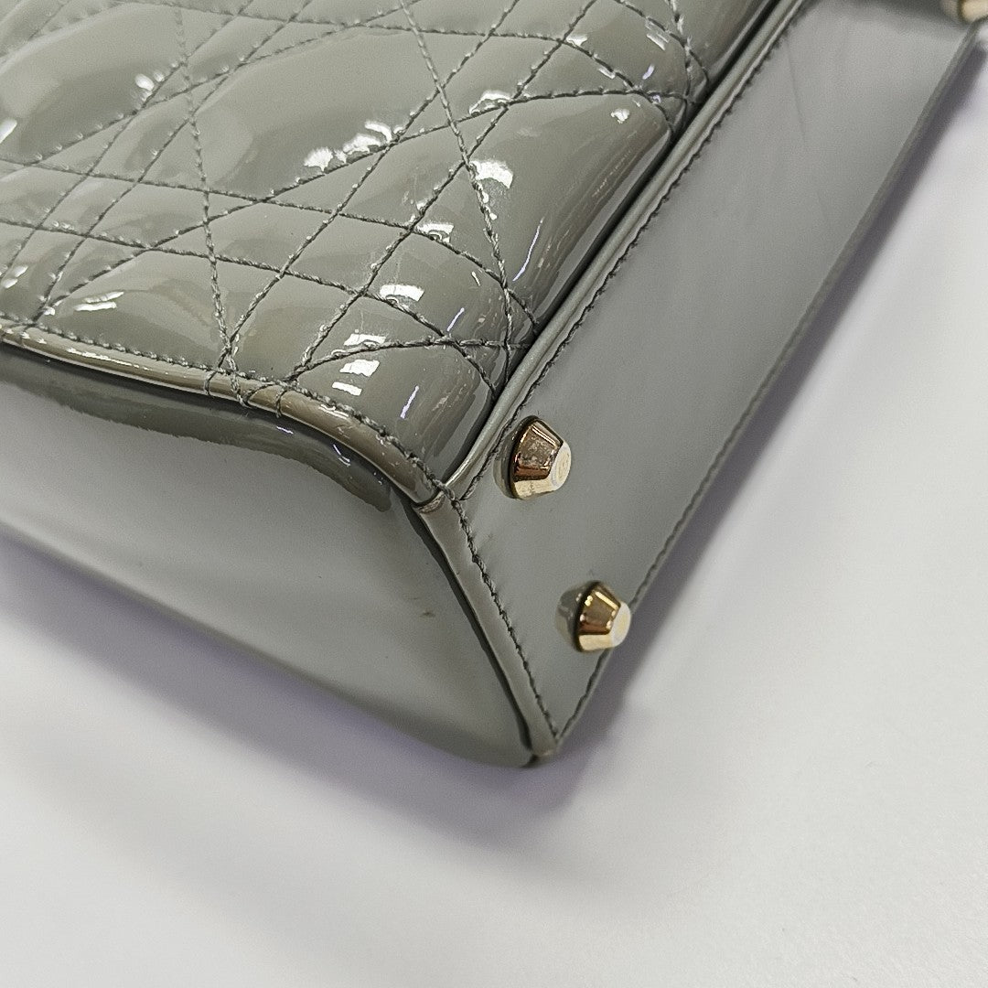 Lady Dior Mini Cannage Patent Leather Green