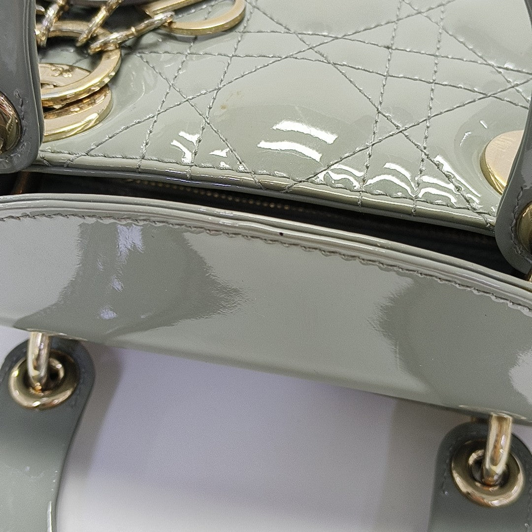 Lady Dior Mini Cannage Patent Leather Green