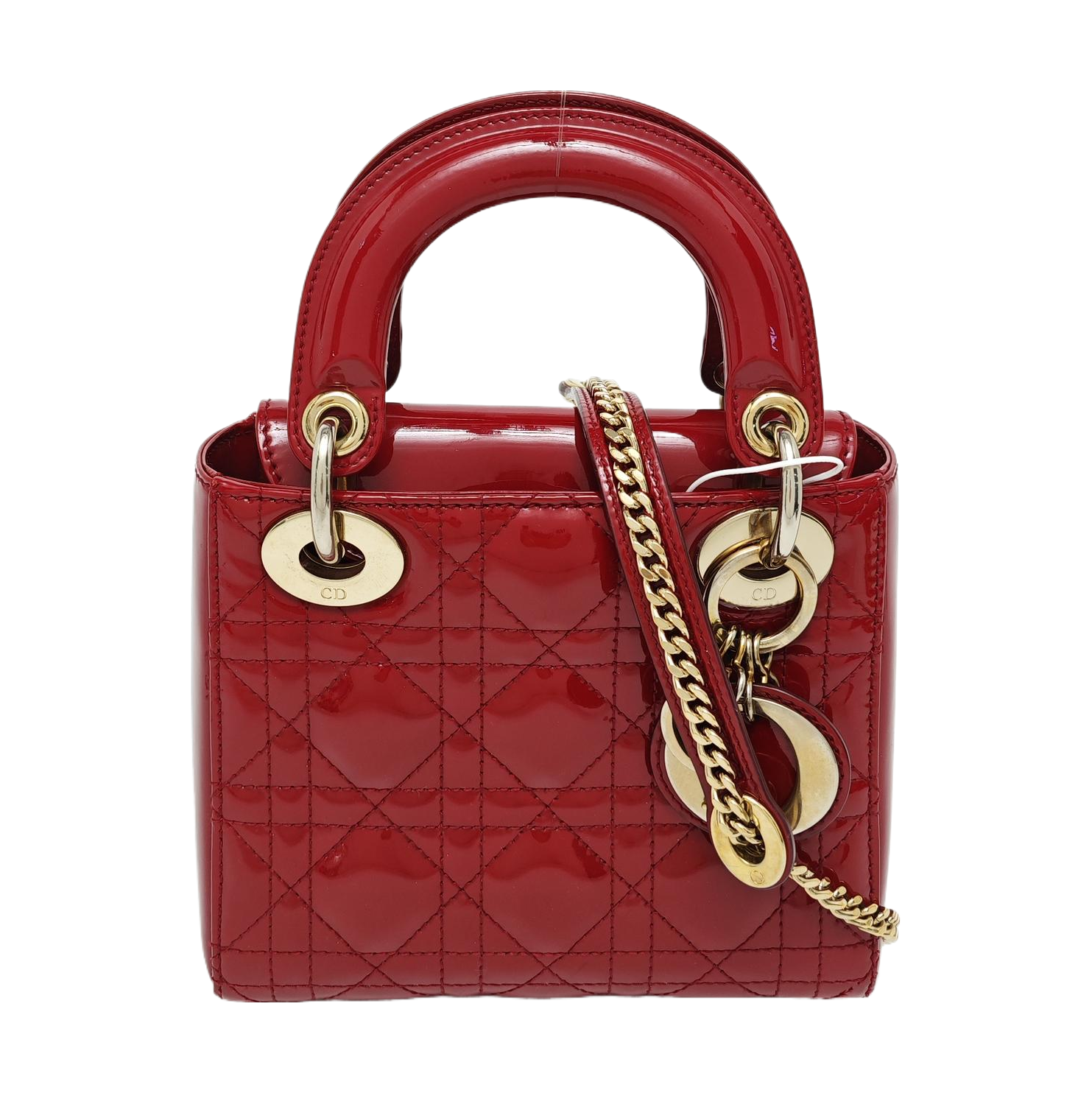 Lady Dior Mini Cannage Patent Calfskin Red