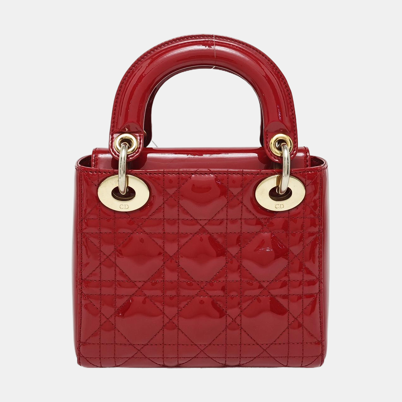 Lady Dior Mini Cannage Patent Calfskin Red