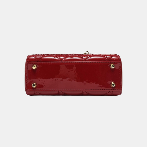 Lady Dior Mini Cannage Patent Calfskin Red