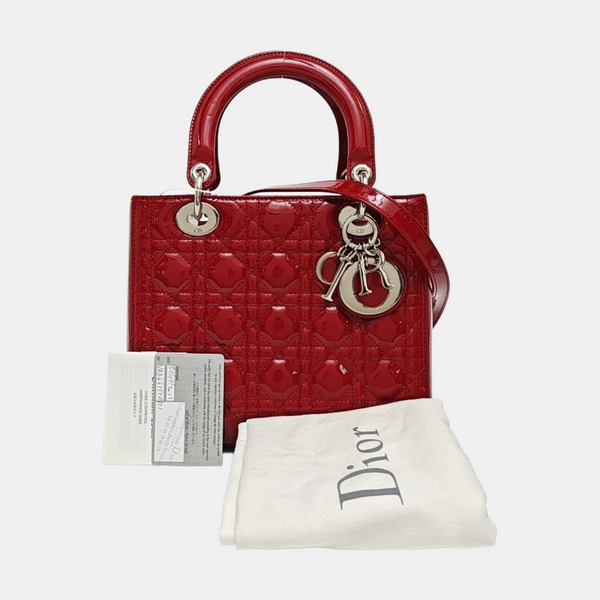 Lady Dior Medium Cannage Patent Leather Red