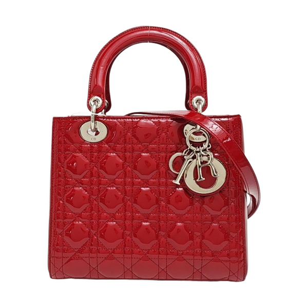 Lady Dior Medium Cannage Patent Leather Red